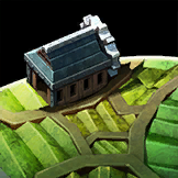 house with attached watermill in green fields with dirt roads