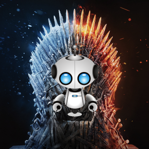 robot siting on the iron throne