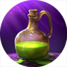 vial of green liquid on table over purple background