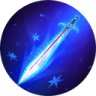 sword with snowflakes around it and a blue glow