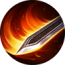 swinging blade over fiery background