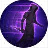 running clocked figure holding a dagger with purple trail