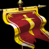 flapping red banner with golden outline and centered golden dagger